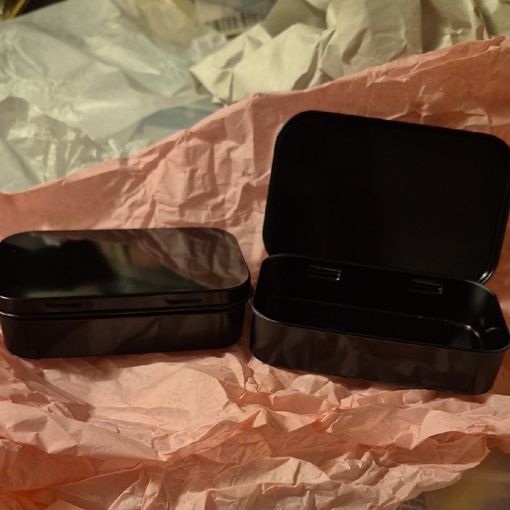 HINGED ALUMINUM TRINKET TINS 💥🖤 Black Enameled BOXES 🤩 Bundle of 6 NEW